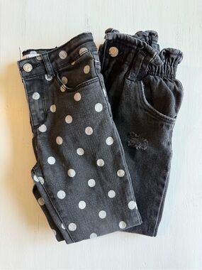 Zara Jeans Bundle High-Rise Polk-A-Dot Jeans and Black Paperbag Jeans